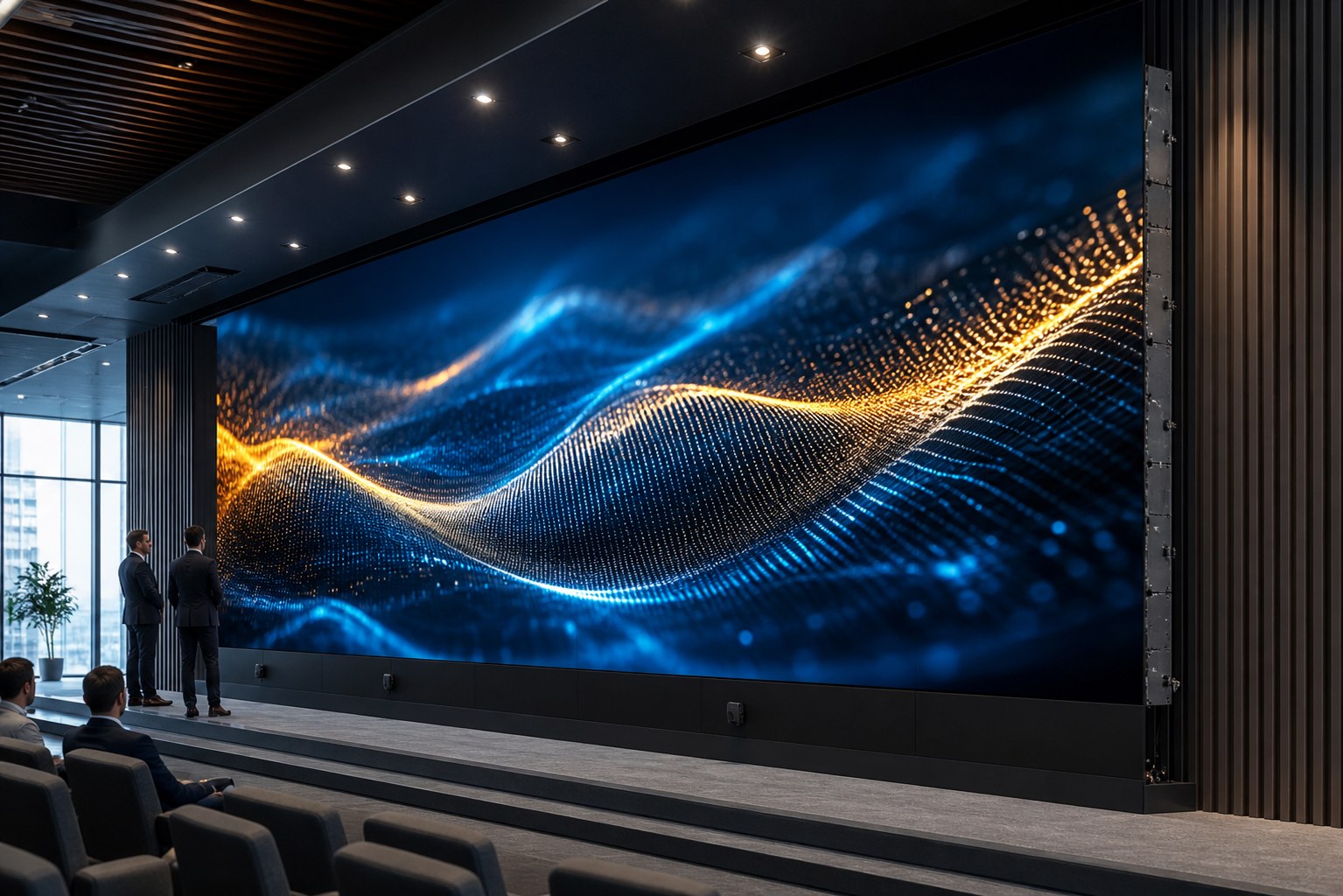 Modular indoor LED video wall in a corporate presentation space